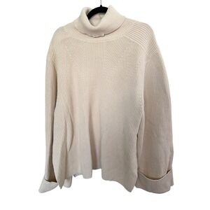 Aligne Turtleneck HeavySweater L Cream Cotton Winter Holiday Preppy Grandma